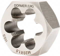 DORMER - M20x1.50 Metric Fine Thread, Right Hand Thread, Hex Rethreading Die - High Speed Steel, 11/16" Thick, Series F312 - Exact Tooling