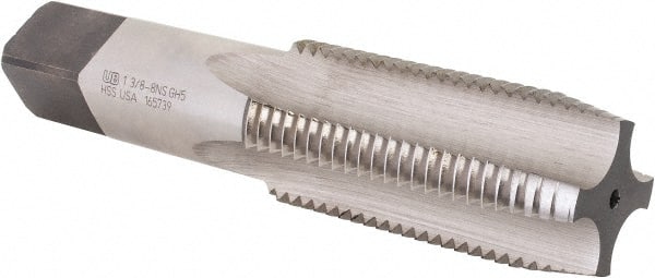 Union Butterfield - 1-3/8 - 8 UNC/UNS 2B 4 Flute Bright Finish High Speed Steel Straight Flute Standard Hand Tap - Plug, Right Hand Thread, 6-1/16" OAL, 3" Thread Length, H5 Limit, Oversize - Exact Tooling