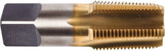 Union Butterfield - 3/8-18 NPT Thread, 4 Flute Standard Pipe Tap - 2-9/16" OAL, 1-1/16" Thread Length, 0.7" Shank Diam, TiN Finish, High Speed Steel - Exact Tooling