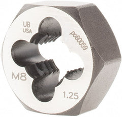 Union Butterfield - M8x1.25 Metric Coarse Thread, 11/16" Hex, Right Hand Thread, Hex Rethreading Die - Chromium Steel, 5/16" Thick, Series 2325M - Exact Tooling