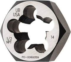 Union Butterfield - 1/2-14 NPT, 1-5/8" Hex, Right Hand, Hex Rethreading Die - 3/4" Thick, Adjustable, Chromium Steel, Series 2025 - Exact Tooling