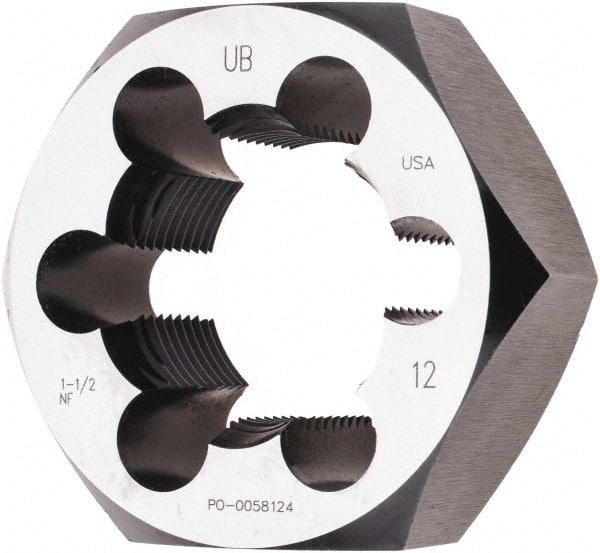 Union Butterfield - 1-1/2 - 12 UNF Thread, 2-9/16" Hex, Right Hand Thread, Hex Rethreading Die - Chromium Steel, 1" Thick, Series 2025 - Exact Tooling