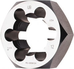 Union Butterfield - 1-1/2 - 12 UNF Thread, 2-9/16" Hex, Right Hand Thread, Hex Rethreading Die - Chromium Steel, 1" Thick, Series 2025 - Exact Tooling