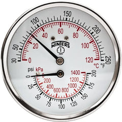 Winters - 3" Dial, 1/2 Thread, 0-200 Scale Range, Pressure Gauge - Center Back Connection Mount, Accurate to 0.03% of Scale - Exact Tooling
