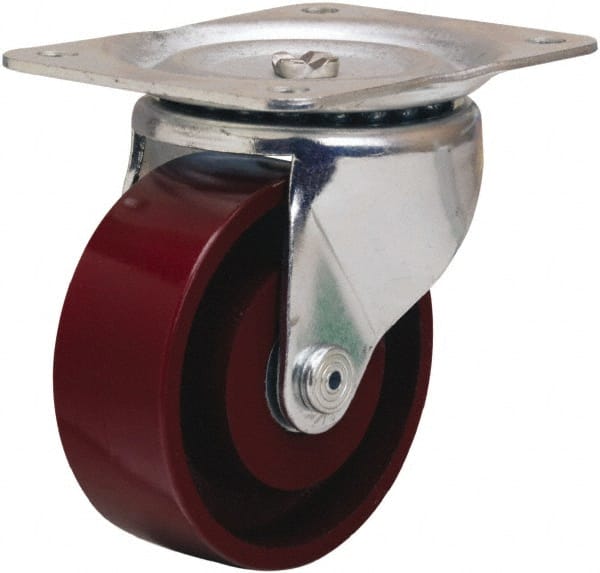 Hamilton - 4" Diam x 1-1/2" Wide x 5" OAH Top Plate Mount Swivel Caster - Cast Iron, 375 Lb Capacity, Straight Roller Bearing, 4 x 5-1/8" Plate - Exact Tooling