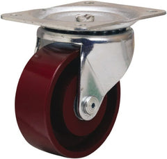 Hamilton - 4" Diam x 1-1/2" Wide x 5" OAH Top Plate Mount Swivel Caster - Cast Iron, 375 Lb Capacity, Straight Roller Bearing, 4 x 5-1/8" Plate - Exact Tooling