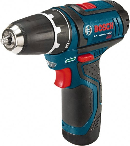Bosch - 12 Volt 3/8" Chuck Pistol Grip Handle Cordless Drill - 0-350 & 0-1300 RPM, Reversible, 2 Lithium-Ion Batteries Included - Exact Tooling