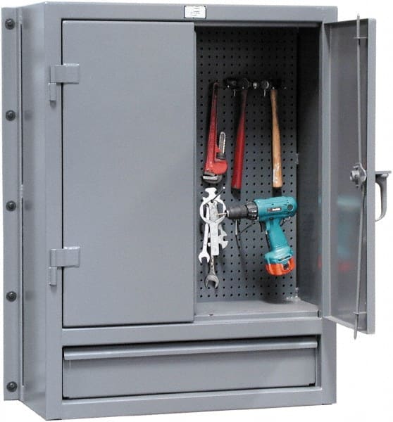 Strong Hold - Wall Storage Cabinet - Steel, 36" Wide x 14" Deep x 48" High, Dark Gray - Exact Tooling