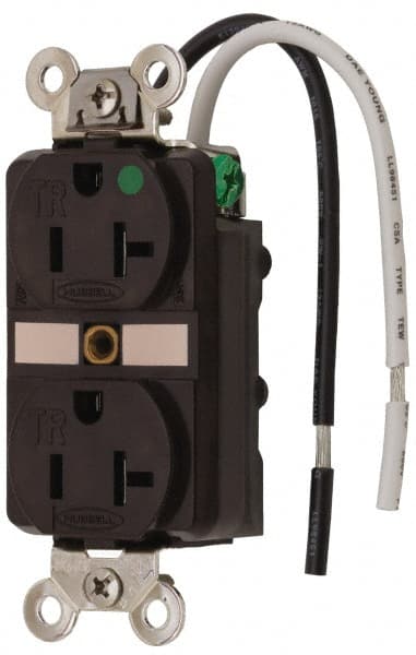 Hubbell Wiring Device-Kellems - 125 VAC, 20 Amp, 5-20R NEMA Configuration, Brown, Hospital Grade, Self Grounding Duplex Receptacle - 1 Phase, 2 Poles, 3 Wire, Flush Mount, Chemical, Corrosion and Impact Resistant, Tamper Resistant - Exact Tooling