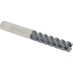 Corner Radius End Mill: 5/8″ Dia, 2-1/2″ LOC, 0.09″ Radius, 5 Flutes, Solid Carbide 5″ OAL, 5/8″ Shank Dia, 45 ° Helix, AlTiN Coated, Corner Radius End, Centercutting
