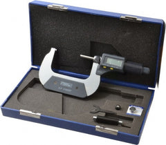Fowler - 2 to 3 Inch Range, 0.0001 Inch Resolution, Standard Throat, IP54 Electronic Outside Micrometer - 0.0002 Inch Accuracy, Friction Thimble, 357 Battery, Data Output, Includes Case and Wrench - Exact Tooling