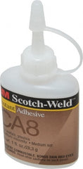3M - 1 oz Bottle Clear Instant Adhesive - Series CA-8, 5 to 40 sec Fixture Time, 24 hr Full Cure Time, Bonds to Cardboard, Cork Board, Fabric, Fiberglass, Foam, Metal, Paper, Plastic, Rubber & Vinyl - Exact Tooling
