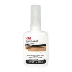 3M - 1 oz Bottle Clear Instant Adhesive - Series CA100, 20 to 70 sec Fixture Time, 24 hr Full Cure Time, Bonds to Cardboard, Cork Board, Fabric, Fiberglass, Foam, Metal, Plastic, Rubber & Vinyl - Exact Tooling