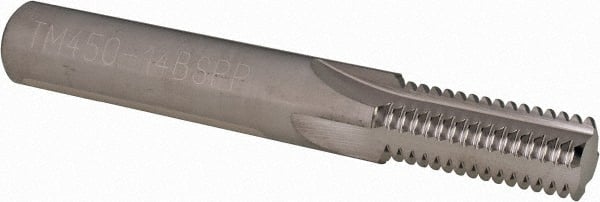 Scientific Cutting Tools - 1/2-14, 3/4-14 Thread, 1/2" Shank Diam, Bright Coating, Solid Carbide Straight Flute Thread Mill - 4 Flutes, 3-1/2" OAL, 1/2" Min Noml Diameter - Exact Tooling