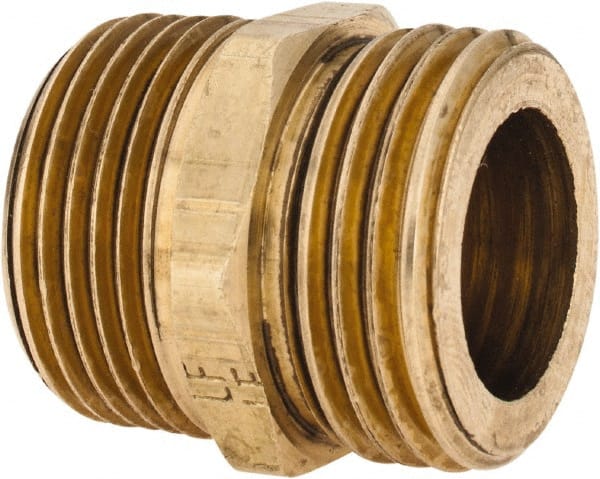 ANDERSON METALS - 3/4 MGHT & 3/4 MPT Garden Hose Male x MIP with FIP Tap - Lead Free Brass, Male Hose to Male Pipe Connector - Exact Tooling