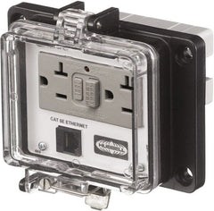Hubbell Wiring Device-Kellems - 1 Port, 3 Power Receptacle, Ethernet, Clear Data Port Receptacle - 4.79 Inch Long x 1.61 Inch Deep x 5.8 Inch Wide, Aluminum, Surface Mount, Gray - Exact Tooling
