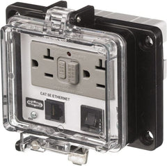 Hubbell Wiring Device-Kellems - 1 Port, 3 Power Receptacle, Ethernet, Clear Data Port Receptacle - 4.79 Inch Long x 1.61 Inch Deep x 5.08 Inch Wide, Aluminum, Surface Mount, Gray - Exact Tooling