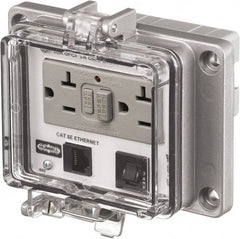 Hubbell Wiring Device-Kellems - 1 Port, 3 Power Receptacle, Ethernet, Clear Data Port Receptacle - 4.79 Inch Long x 1.61 Inch Deep x 5.08 Inch Wide, Aluminum, Surface Mount, Gray - Exact Tooling