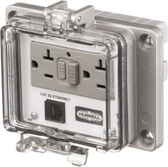 Hubbell Wiring Device-Kellems - 1 Port, 3 Power Receptacle, Ethernet, Clear Data Port Receptacle - 4.79 Inch Long x 1.61 Inch Deep x 5.08 Inch Wide, Aluminum, Surface Mount, Gray - Exact Tooling