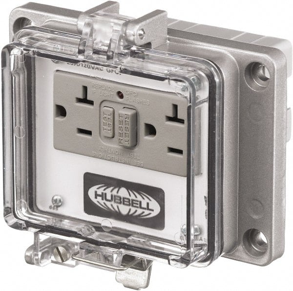 Hubbell Wiring Device-Kellems - 5-15R, 5-20R NEMA, 125 VAC, 20 Amp, GFCI Receptacle - Cast Aluminum, Panel Mount, Includes In Cabinet Receptacle - Exact Tooling