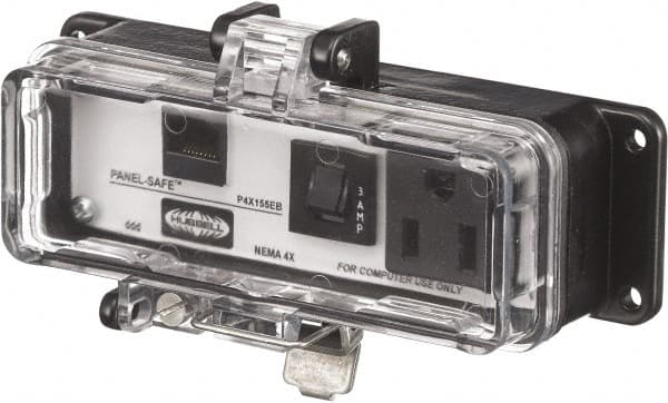 Hubbell Wiring Device-Kellems - 1 Port, 1 Power Receptacle, Ethernet, Clear Data Port Receptacle - 3.2 Inch Long x 1.6 Inch Deep x 5.51 Inch Wide, Aluminum, Surface Mount, Gray - Exact Tooling