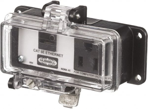 Hubbell Wiring Device-Kellems - 1 Port, 1 Power Receptacle, Ethernet, Clear Data Port Receptacle - 3.2 Inch Long x 1.6 Inch Deep x 4.45 Inch Wide, Aluminum, Surface Mount, Gray - Exact Tooling