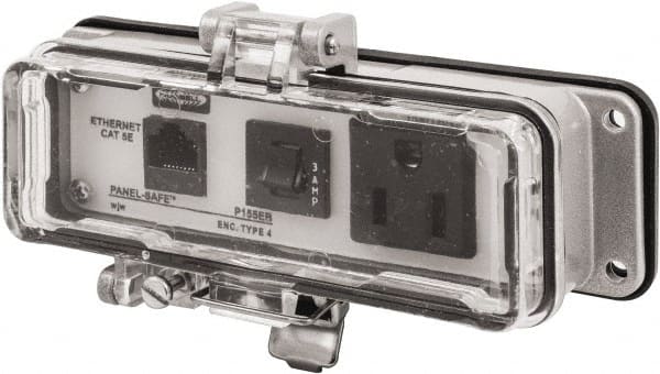 Hubbell Wiring Device-Kellems - 1 Port, 1 Power Receptacle, Ethernet, Clear Data Port Receptacle - 3.2 Inch Long x 1.6 Inch Deep x 5.51 Inch Wide, Aluminum, Surface Mount, Gray - Exact Tooling