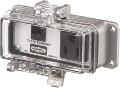 Hubbell Wiring Device-Kellems - 1 Port, 1 Power Receptacle, Ethernet, Clear Data Port Receptacle - 3.2 Inch Long x 1.6 Inch Deep x 4.45 Inch Wide, Aluminum, Surface Mount, Gray - Exact Tooling