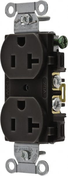 Hubbell Wiring Device-Kellems - 125 Volt, 20 Amp, 5-20R NEMA Configuration, Black, Specification Grade, Self Grounding Duplex Receptacle - 1 Phase, 2 Poles, 3 Wire, Flush Mount - Exact Tooling