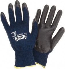 Ansell - Size M, ANSI Cut Lvl A4, Abrasion Lvl 5, Cut Resistant Gloves - Palm Coated, Black/Blue - Exact Tooling
