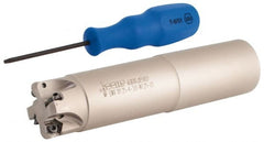 Iscar - 30° Lead Angle, 1-1/4" Max Cut Diam, 0.88" Min Cut Diam, 0.08" Max Depth of Cut, Indexable Chamfer and Angle End Mill - 4 Inserts, H600 WXCU 05 Insert Style, 5-1/2" Overall Length, Through Coolant, Straight Shank - Exact Tooling