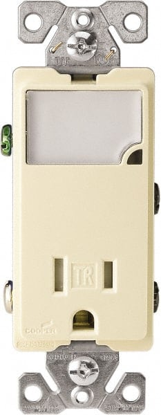 Cooper Wiring Devices - 2 Pole, 125 VAC, 15 Amp, 1 Outlet, Flush Mounted, Self Grounding, Tamper Resistant Combination Outlet with Night Light - 5-15R Configuration, Back Side Wiring, Thermoplastic Material, cULus Listed Standard - Exact Tooling