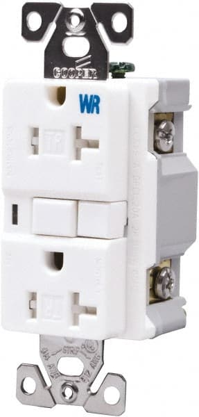 Cooper Wiring Devices - 1 Phase, 5-20R NEMA, 125 VAC, 20 Amp, Self Grounding, GFCI Receptacle - 2 Pole, Back and Side Wiring, Tamper Resistant, Thermoplastic Commercial, Specification Grade - Exact Tooling