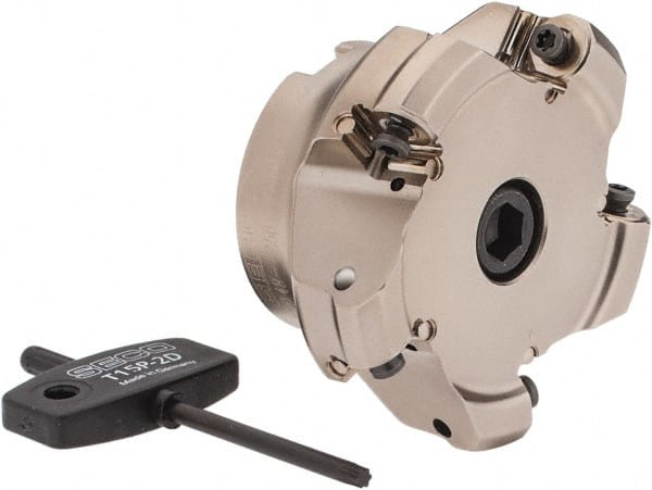 Seco - 2.48" Cut Diam, 3/4" Arbor Hole, 0.118" Max Depth of Cut, 40° Indexable Chamfer & Angle Face Mill - 5 Inserts, ON.U 05 Insert, Right Hand Cut, 5 Flutes, Through Coolant, Series Double Octo 05 - Exact Tooling