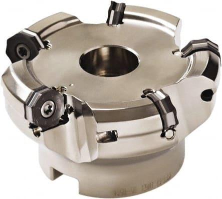 Seco - 78mm Cut Diam, 22mm Arbor Hole, 3mm Max Depth of Cut, 40° Indexable Chamfer & Angle Face Mill - 8 Inserts, ON.. 0504 Insert, Right Hand Cut, 8 Flutes, Through Coolant, Series Double OctoMill - Exact Tooling