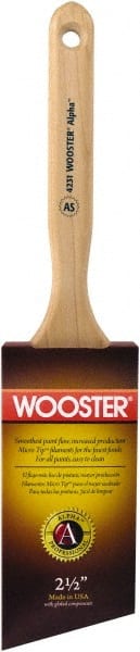 Wooster Brush - 2-1/2" Angled Synthetic Sash Brush - 2-15/16" Bristle Length, 7-7/8" Maple Fluted Handle - Exact Tooling