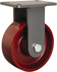 Hamilton - 8" Diam x 3" Wide x 10-1/2" OAH Top Plate Mount Rigid Caster - Cast Iron, 2,600 Lb Capacity, Tapered Roller Bearing, 5-1/4 x 7-1/4" Plate - Exact Tooling