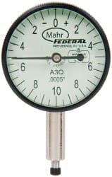 Mahr - 0.05" Range, 0-10-0 Dial Reading, 0.0005" Graduation Dial Drop Indicator - 1-1/4" Dial, 0.02" Range per Revolution, 0.0005" Accuracy, Revolution Counter - Exact Tooling