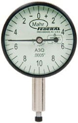 Mahr - 0.05" Range, 0-10-0 Dial Reading, 0.0005" Graduation Dial Drop Indicator - 1-1/4" Dial, 0.02" Range per Revolution, 0.0005" Accuracy, Revolution Counter - Exact Tooling