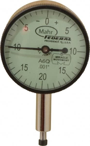 Mahr - 0.1" Range, 0-20-0 Dial Reading, 0.001" Graduation Dial Drop Indicator - 1-1/4" Dial, 0.04" Range per Revolution, 0.001" Accuracy, Revolution Counter - Exact Tooling