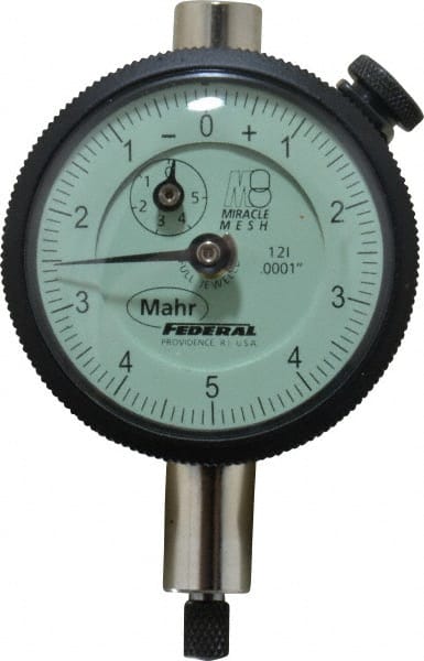 Mahr - 0.025" Range, 0-10-0 Dial Reading, 0.0001" Graduation Dial Drop Indicator - 1-3/4" Dial, 0.01" Range per Revolution, 0.0001" Accuracy, Revolution Counter - Exact Tooling