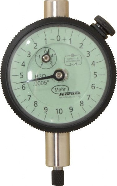 Mahr - 0.05" Range, 0-10-0 Dial Reading, 0.0005" Graduation Dial Drop Indicator - 1-3/4" Dial, 0.02" Range per Revolution, 0.0005" Accuracy, Revolution Counter - Exact Tooling