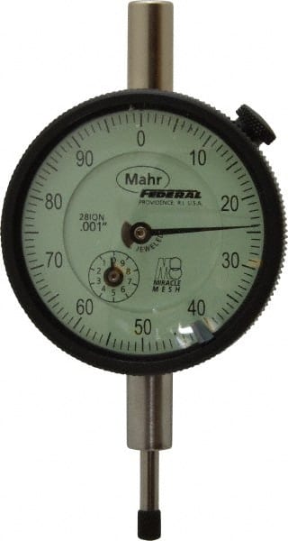 Mahr - 1/2" Range, 0-100 Dial Reading, 0.001" Graduation Dial Drop Indicator - 2-1/4" Dial, 0.1" Range per Revolution, 0.001" Accuracy, Revolution Counter - Exact Tooling