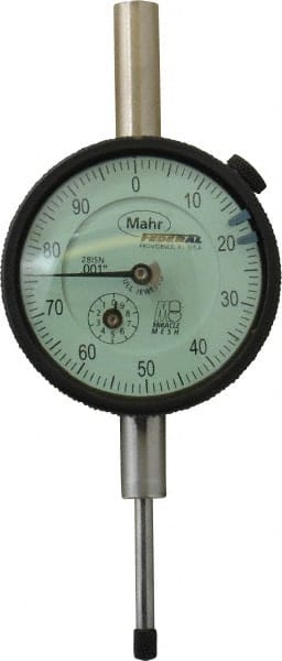 Mahr - 1" Range, 0-100 Dial Reading, 0.001" Graduation Dial Drop Indicator - 2-1/4" Dial, 0.1" Range per Revolution, 0.001" Accuracy, Revolution Counter - Exact Tooling