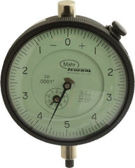Mahr - 0.025" Range, 0-5-0 Dial Reading, 0.0001" Graduation Dial Drop Indicator - 2-3/4" Dial, 0.01" Range per Revolution, 0.0001" Accuracy, Revolution Counter - Exact Tooling