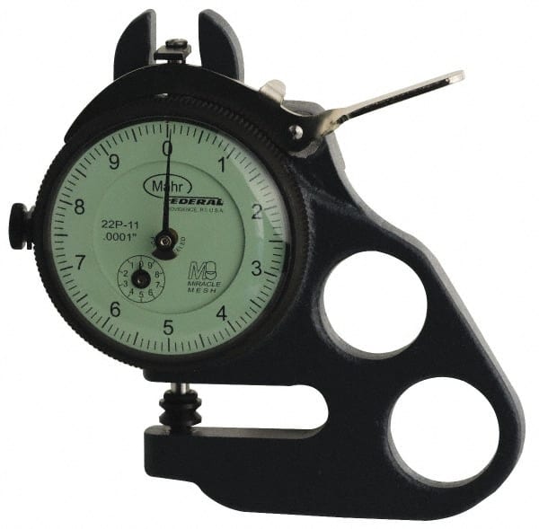 Mahr - 0 to 1 Inch Measurement, 0.001 Inch Graduation, 2 Inch Throat Depth, Dial Thickness Gage - 1/4 Inch Dial Diameter - Exact Tooling