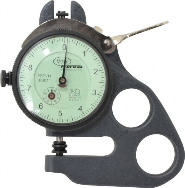 Mahr - 0 to 0.1 Inch Measurement, 0.0001 Inch Graduation, 1.13 Inch Throat Depth, Dial Thickness Gage - 1/4 Inch Dial Diameter - Exact Tooling