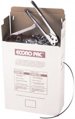Value Collection - 7,200 Inch Long x 1/2 Inch Wide x 0.025 Inch Thick, Heavy Duty Polypropylene Strapping Kit - 500 Lbs Tensile Strength, Contains Self Dispensing Box, Polypropylene Strapping, 1,000 Seals, Tensioner Tool and Crimper Tool - Exact Tooling