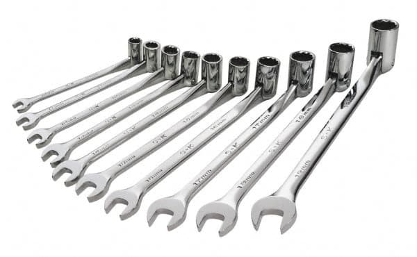 SK - 10 Piece, 10 to 19mm, Combination Wrench Set - Metric System of Measurement, Chrome Finish, Comes in Tray - Exact Tooling