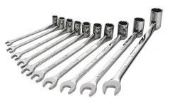 SK - 10 Piece, 10 to 19mm, Combination Wrench Set - Metric System of Measurement, Chrome Finish, Comes in Tray - Exact Tooling
